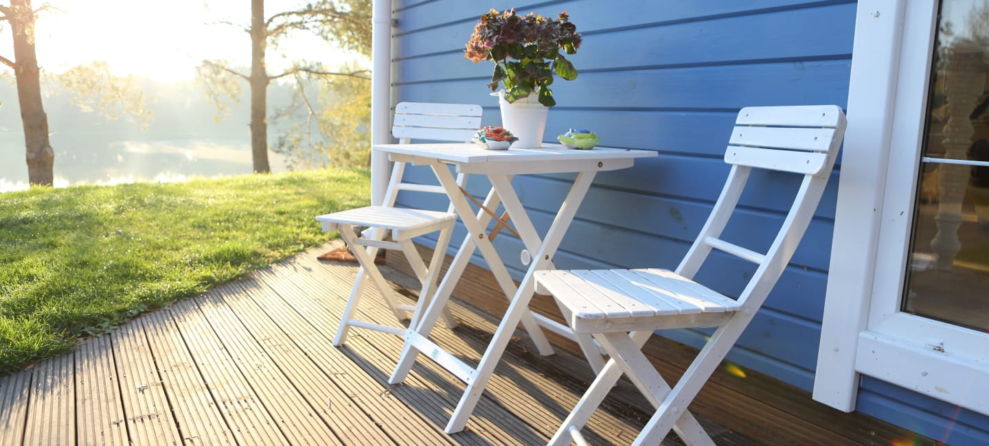 The sun shining on decking 