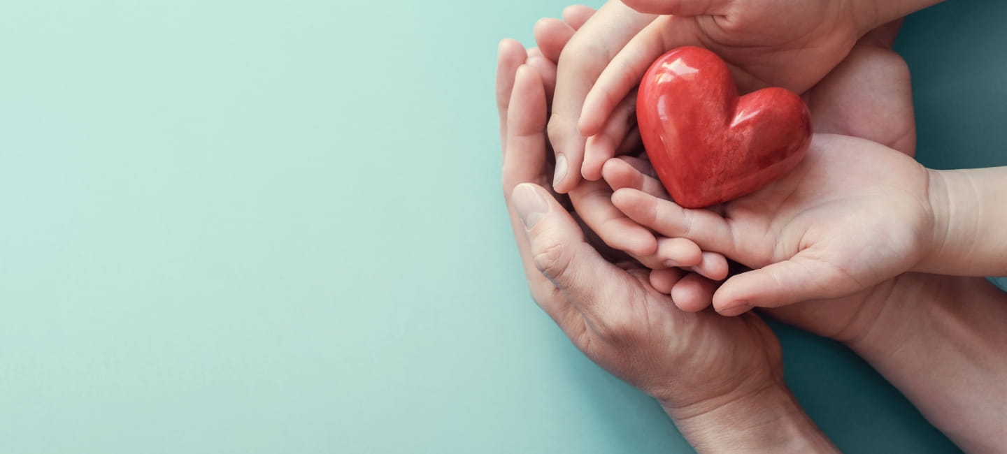 Family hands holding red heart, heart health insurance, organ donation, happy volunteer charity, CSR social responsibility,world heart day, world health day,world mental health day,foster home concept