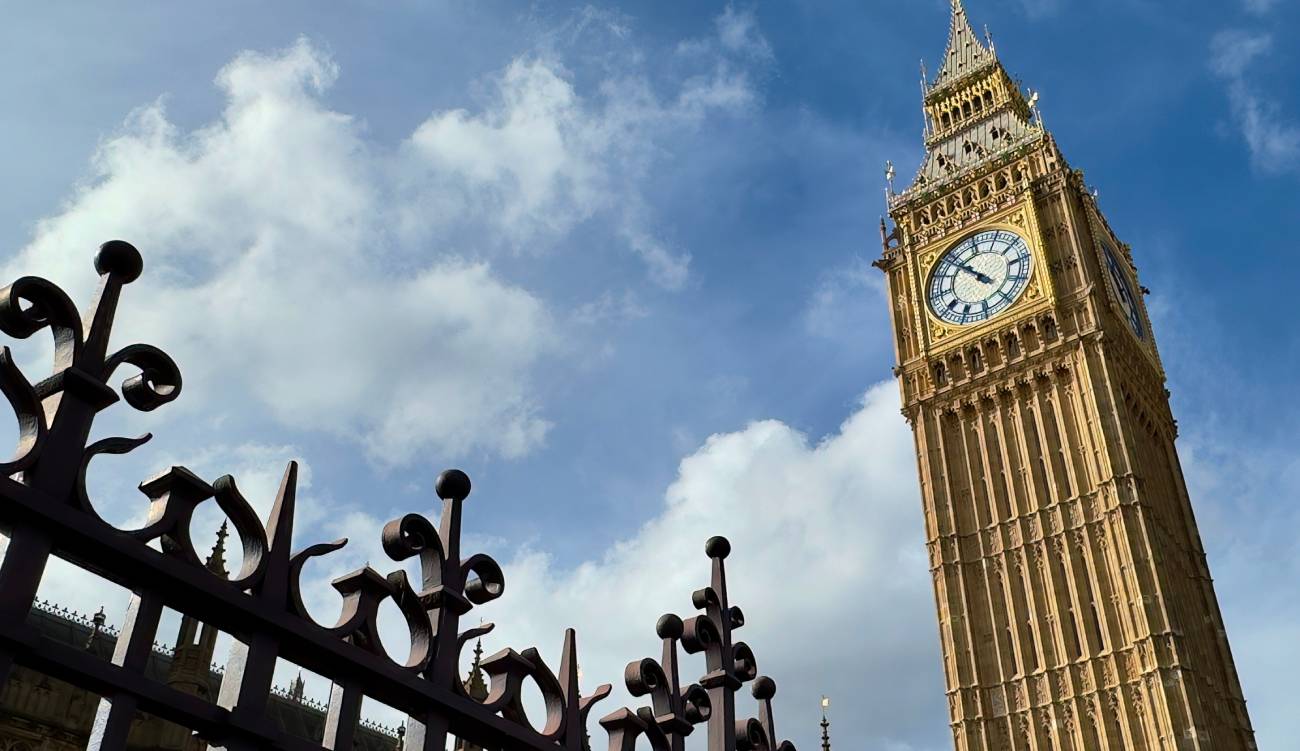  Low angle view of Big Ben, officially known as the Elizabeth Tower, Westminster, London, England.
