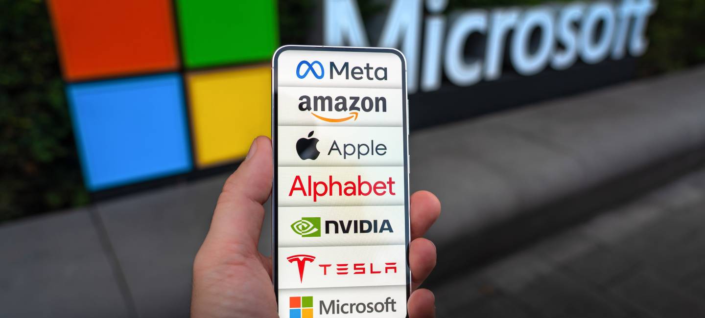 The Magnificent 7 - Tech's Leading Innovators logo presented on a mobile phone