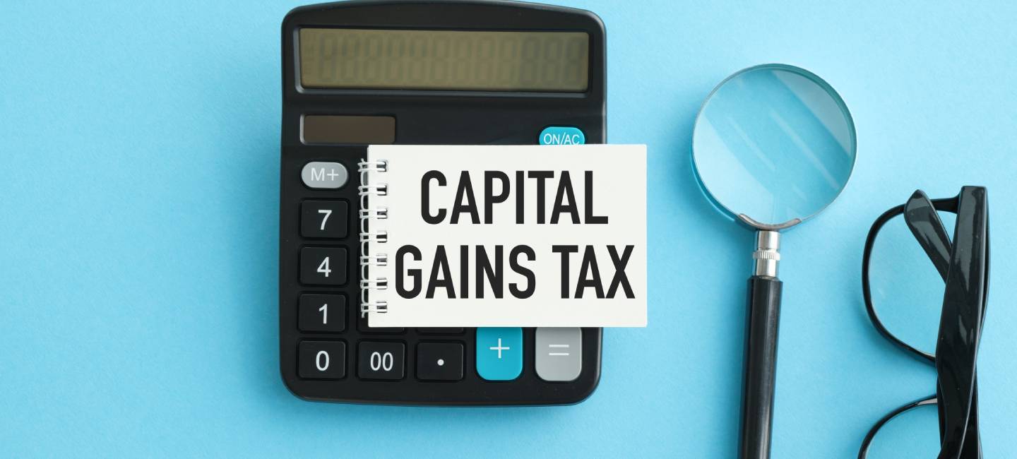 Capital gains tax-text label in the form of a document Registrar planning folder