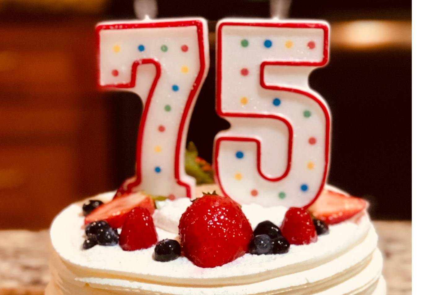 Birthday with candle for seventy five years, colorful happy birthday card for 75 year old,