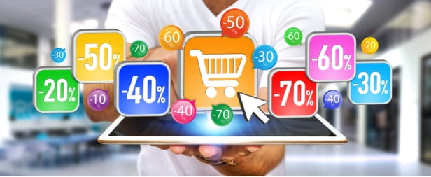 Businessman using modern application to shop online during sales '3D rendering'