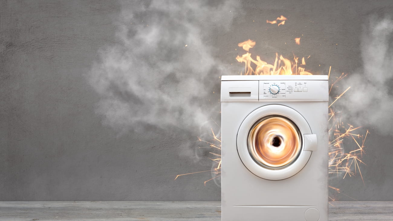A washing machine on fire