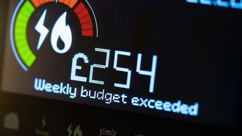 A screen showing use of energy and the words' weekly budget exceeded' on it