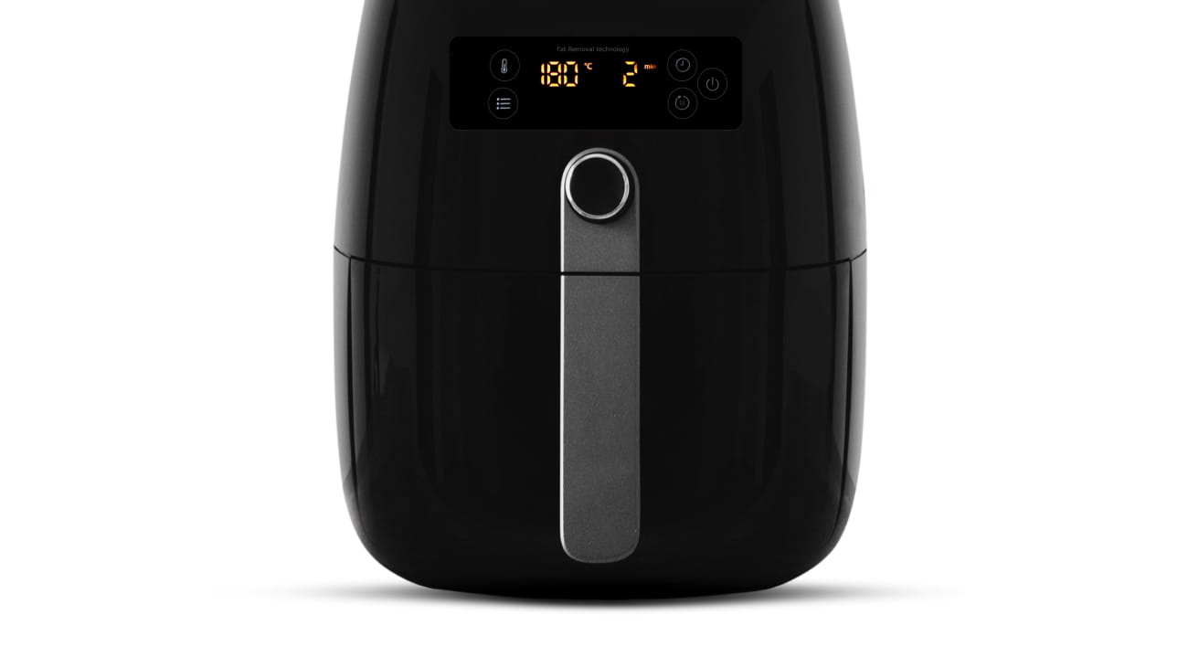 Open Air Fryer Isolated. Black Electric Deep Fryer Side Front View.