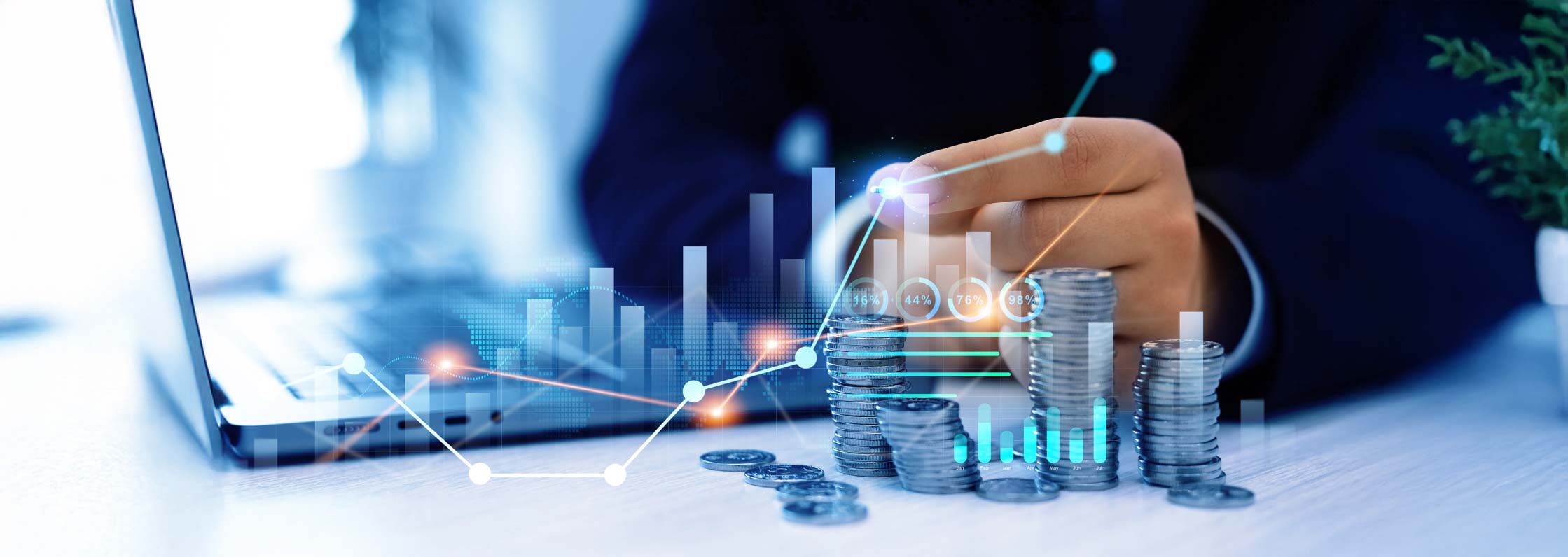 Money business financial graph diagram of coin. Financial growth data or investment market profit bar and success report. Saving money concept. Stack of coins with trading price graph growth.