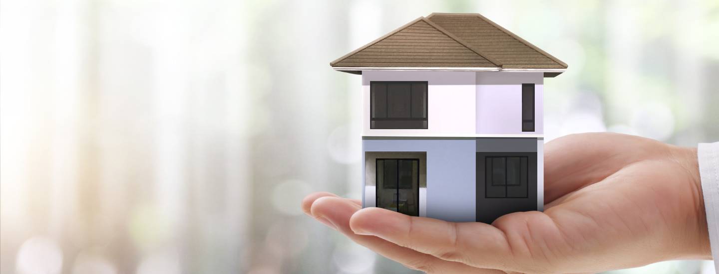 A hand holding a module house