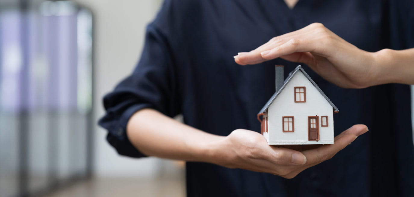 A man holding a house in his hands